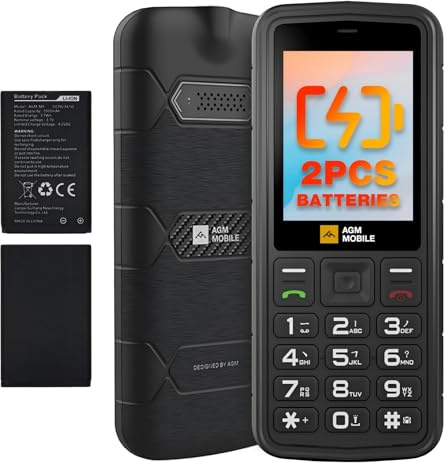 AGM M9 Outdoor Handy ohne Vertrag 4G,2.4 Zoll Farbdisplay,Seniorenhandy,Wasserdicht（IP68/IP69K,Stoßfest,Dual SIM,Tastenhandy,1000 mAh Akku *2,FM-Radio,Taschenlampe,Schwarz