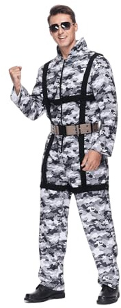 EraSpooky Costume Mimetico Tattico per Uomo Outfit Ispirato al Militare con Imbracatura e Cintura