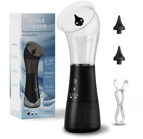 Electric Ear Wax Removal, VINIPO Ear Cleaner with Dual Water Tank Rechargeable Earwax Removal Kit Sewage System and 4 Clean Mode Ear Flushing Kit -White and Black