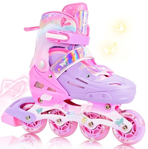 2PM SPORTS Patines en Línea 4 Tamaño Ajustables para Kids Niñas | 4 tallas ajustables, rodamientos ABEC-7, ruedas de PU 82A, marco de aluminio, triple protección