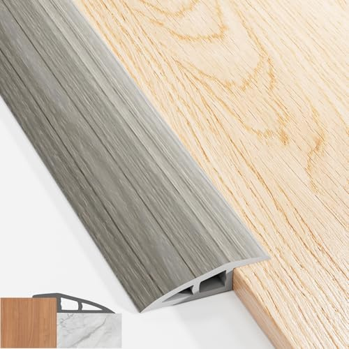 Perfil de Transición para Suelo, 100 × 5 cm PVC Tapajuntas Suelo Adhesivo, Embellecedor Suelos Desnivel Impermeable, Perfil Transición Suelo Desnivel de 5-10 mm (Grano de Madera Gris)