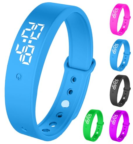 DASIAUTOEM Vibrationsväckarklocka armband för barn och vuxna, vibrationslarm påminnelseklocka med timer och 10 larm dagligen, drickpåminnelse, pillerpåminnelse, pottträning (blå)