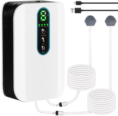 Bomba de aire para acuario, bomba de oxígeno silenciosa USB con batería de 2600 mAh para pesca