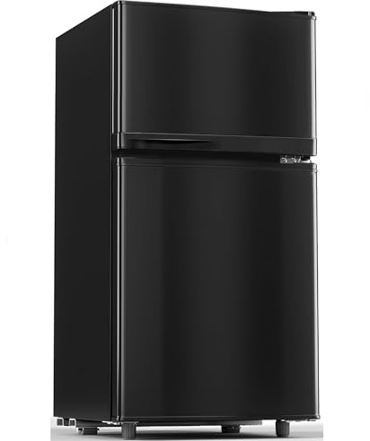 Manastin 3.6 Cu.Ft Mini Fridge with Freezer, 2-Door Small Refrigerator with Adjustable Thermostat, Quiet Mini Refrigerator for Bedroom, Dorm & Office (Black)