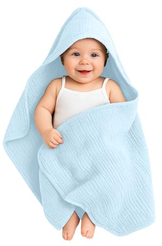 ROEOWENE Babyhandduk med huva, mousseline bomull, 80x80cm, babyhandduk för flickor pojkar, handdukar för nyfödda, badhanddukar för småbarn mousseline, babybadhanddukar-Himmelsblå