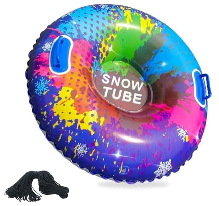 sunVigorous 90 cm - Tuyau à neige gonflable robuste - Pour enfants et adultes - Matériau en PVC renforcé résistant au gel - Poignées intégrées - Tube de luge d'hiver pour l'extérieur - Bleu