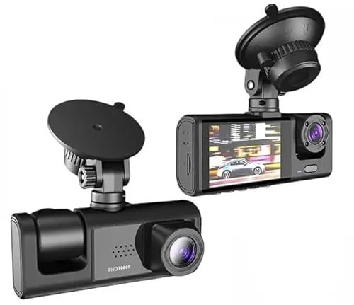 Videoregistratore Auto Dashcam 3 Canali Full HD 1080P | Sistema a 3 Telecamere (Anteriore + Posteriore + Interno/Abitacolo) | Doppio Obiettivo Anteriore, Schermo LCD 3, Scatola Nera G-Sensor