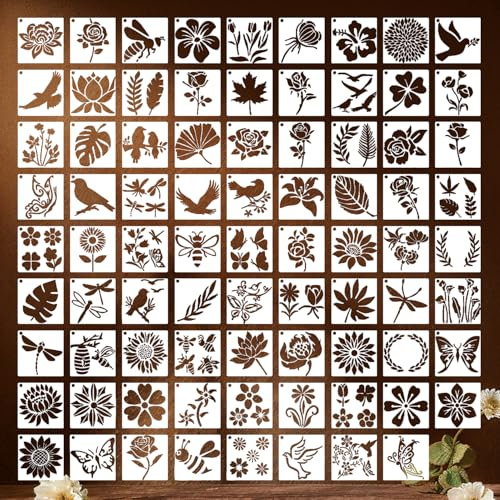 80 Pcs Nature Easter Stencils for Painting | Animal Insect Flower Stencils for Crafts Reusable | Small Stencil Set for Drawing Airbrush Wall Journal Decor Easter Decor