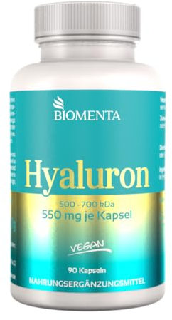 BIOMENTA Hyaluronsäure - 90 Kapseln hochdosiert - 550 mg Hyaluron mit 500-700 kDa/Kapsel - vegan - Premiumqualität
