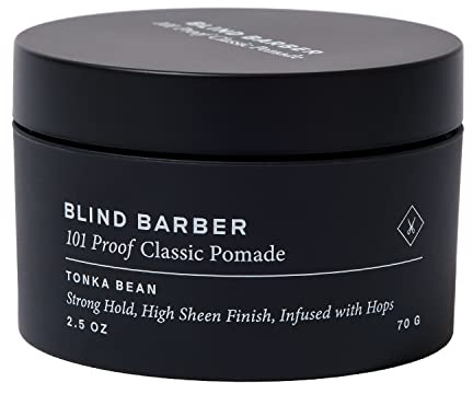 Blind Barber 101 Proof Classic Hair Pomade for Men - Water Based Pomade with Hops & Tonka Bean - Strong Hold & High Shine Finish - Paraben & Sulfate-Free Hair Styling Products (2.5 oz)