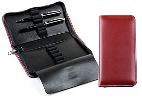 DELMON VARONE - Personalisierbares Federmäppchen Cambridge Top Grain Leder rot, Echtleder Federtasche für Erwachsene, Vintage Stiftemappe mit Reißverschluss für 13 Schreibgeräte inkl. Schutzwand