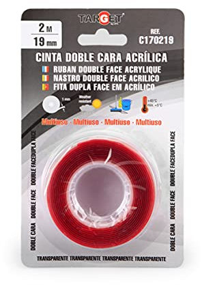 TARGET Ipt Doppelseitiges Klebeband transparent 2MX19 mm, Rot, 2 x 19 mm