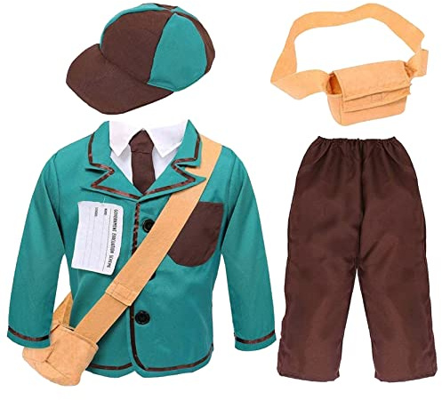 Barnkläder evakuerades under andra världskriget med jackan med skjorttopp och slips + byxorna + en huvudbonad + en väska för gasmask. Perfekt för skolavslutningsfester. (8/10 år)