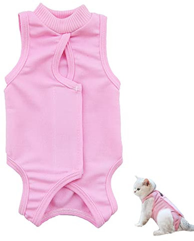 Fayemint Recovery Suit Katze, Haustiere Schutz Kleidung, Recovery Suit Katze Rosa, für Chirurgie, Behandlung, Entwöhnung und Kastration von Hautkrankheiten bei Haustieren (M, Rosa)