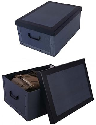 Kreher® 2 Stück Aufbewahrungsbox mit Deckel, Deko Papp-Karton, Stapelbox, 45 Liter mit Griffen, 51 x 37 x 24 cm (Klassisch Blau)