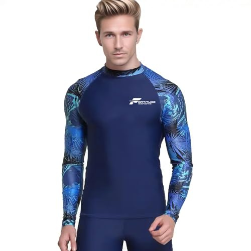 Fortitude Sports Long Sleeve Rash Vest for Men | UPF 50+ UV Protection, Mens Compression Top for Watersports and Swimming | Mens Rash Vests for Swimming (UK, Alpha, S, Regular, Regular, Blue Marine)