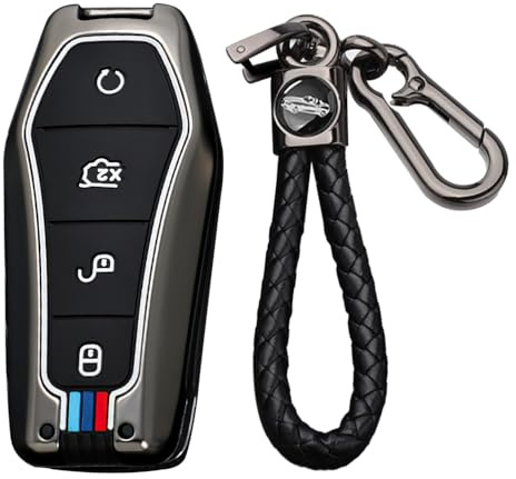 TECART Custodia intelligente per chiave auto, adatta per BYD Song Plus Atto 3 Han EV Tang DM Qin Seal Dolphin Metal Custodia protettiva per chiavi originali Sostituire 4 tasti, 4B nero, 4-Taste