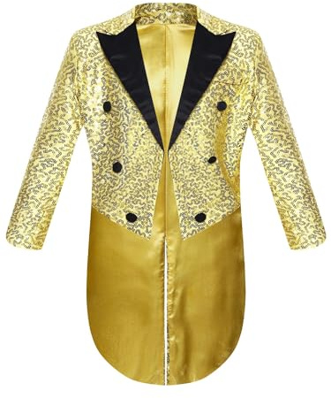 iiniim Chaqueta de Lentejuelas para Niños Blazer Brillante Manga Larga con Botón Abrigos Esmóquines Bodas Actuación Disfraz de Fiesta Carnaval