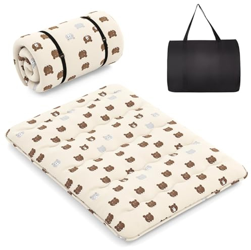 LIFEZEAL Futón Japonés Plegable y Portátil (Café, 140 x 200 cm) | Colchón Tatami para Cama Individual/Doble con Bolsa de Transporte, Desenfundable y Lavable a Máquina