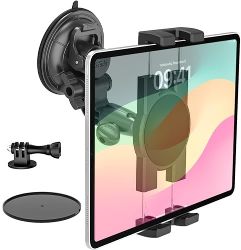 Dosvsi Soporte Tablet Coche Cristal, Ventosa Soporte Tableta Coche Salpicadero [Succión Súper Fuerte], Porta iPad Carro Parabrisas Camión Tablier para iPad Pro Air Mini, Tab, 4-12.9 Tablets y Movil