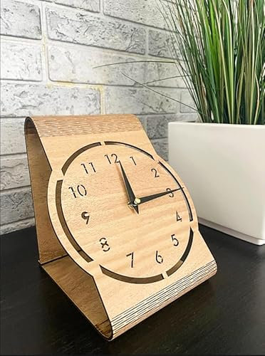 ME YZ STORE the future is now Elegante Tischuhr Vol. 2 aus Holz | Stummes Uhrwerk | Neuheit | Blickfang | Geschenkidee | Modern | Deko | Zeiger in Gold Silber Schwarz (Beige)