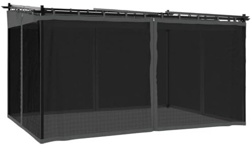 vidaXL Pavillon, Pergola mit Netzwände Schiebedach, Sonnenschutz Überdachung für Terrasse Garten, Gartenpavillon Terrassendach Gartenzelt, Anthrazit 4x3m Stahl