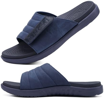 ONCAI Sandalias Hombres Correa Ajustables Ortopedia Fascitis Plantar Punta Abierta Deportivo Pantuflas Slides con Plantilla de Soporte de Arco Suave y Cómoda Gris Talla 42
