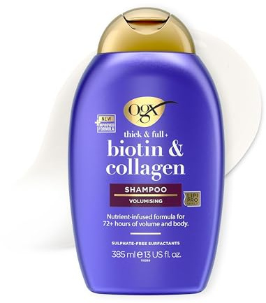 OGX Biotin & Collagen Shampoo (385 ml), kräftigendes Haarshampoo für feines & dünnes Haar, mit Vitamin B7 Biotin & Kollagen, ohne Sulfate