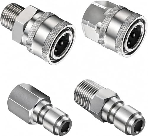 4 pezzi di raccordi ad alta pressione da 3/8, raccordi rapidi NPT da 3/8, connettori per idropulitrici con filettatura interna (argento)