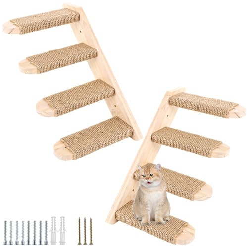 DAJAVE 2 Stück Kletterwand Katzen Katzentreppe Wand 8 Stufen,Katzenleiter mit Juteseil,Katzenbretter für die Wand, Katzen Treppe,Katzentreppe Kletterwand Katze für Katze Klettern Spielen(20 kg Tragen)