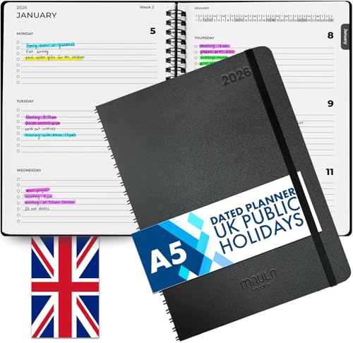 2026 Diary Week to View – A5 Dated Planner - Minimalist Weekly & Daily Planner Inspires Productivity – A5 Week To View - Home, School & Office, Soft Back