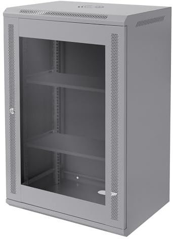 ECD Germany Armario de Red 18 U(Unid de Altura)Mueble para Servidores, Rack 19 Pulgadas Gris Montaje en Pared 600 x 900 x 450 mm Carcasa con Puerta de Cristal y Cerradura de Seguridad, Capacidad 60kg