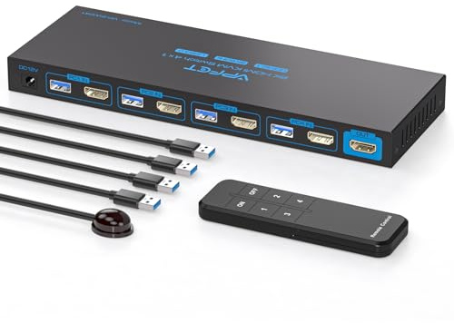 AILVLVNG 4K144Hz HDMI 4 PCs 1 moniteur 8K60Hz USB 3.0 Commutateur KVM 4 ports pour 4 ordinateurs partageant 1 moniteur et 4 périphériques USB avec 4 câbles USB 3.0 et mini contrôleur