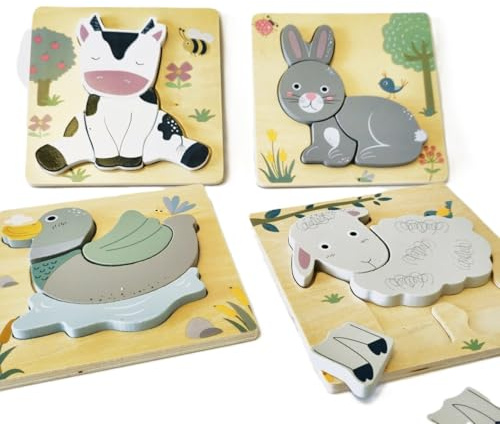 Puzzle 2 Años, Regalos Niños, 4 Piezas Puzzles Madera, Rompecabezas Bebe, Juguetes Montessori, Detalles cumpleaños niños, Juegos Infantiles, Brinquedo, Quebra-cabeça.