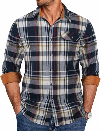COOFANDY Men's Flannel Shirts Casual Button Down Plaid Shirt Long Sleeve Work Shirts
