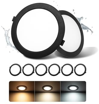 6 Stück LED Deckenspots Schwarz IP44 16W 3CCT 1400lm Ausschnitt Ø145-160mm