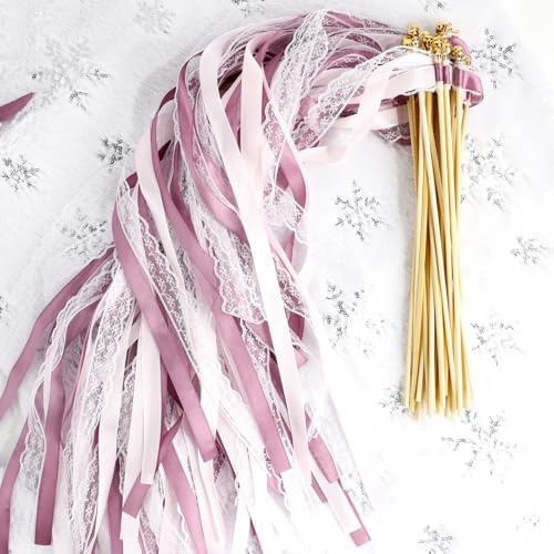 Varitas De Boda 30 Piezas Varitas de Cinta con Campanas,Serpentinas de Cintas de Boda,Wedding Wand para Cumpleaños,Navidad,Fiestas (30 Pcs Morado)