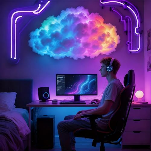 Arroopu Led DIY Per Camera Da FAI DA TE Thundercloud Luce a LED, 3D Tuono Luce Multicolore Sincronizza Musica Lampada LEDLight Con Ritmo Musicale, Atmosfera Notturne Per
