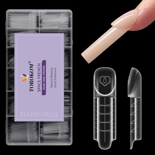 TOROKOM 3D Space French Nail Dual Forms, 150PCS French Extension Forms, 15 Sizes Reusable Quick Nail Molds for Poly Gel, Builder Gel, Nail Extension DIY & Salon Use