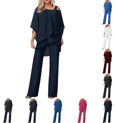 Traje informal de dos piezas para mujer, de un solo color, tallas grandes, juego de pantalones ancho de verano, traje largo de viaje, parte superior descubierta, pantalones asimétricos, 2 piezas