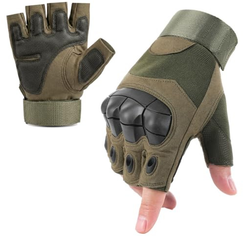 Ziyonix Gants Cyclisme Demi-Doigts, Gants de Antidérapage Respirant vélo Tactiques Noix en Caoutchouc Dur Militaire Selighting Gants de Moto Demi-Doigts pour Sports de Plein Air Cyclisme
