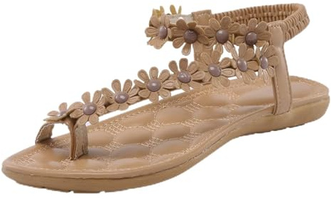 Sandali da donna con anello per dita dei piedi primaverili sandali da spiaggia sandali estivi infradito da donna alla moda un dito del piede 2026 loop carino falt comfort floreale boho moda estate
