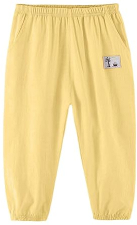 Kids Joggers Trousers Cotton Linen Straight Jogging Sweatpants Boys Girls Elastic Waist School Casual Pants with Pockets Lightweight Cute Harem Trousers