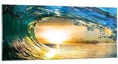 Wandbilder Dekoration Wohnzimmer Ozean Welle Sonne Klima Panorama Bilder auf Glas 120x50cm Glasbild Schlafzimmer Küche Wand Kunstdruck Art Groß Wanddeko Bild im Glas Modern Wall Decor GAB120x50-2779