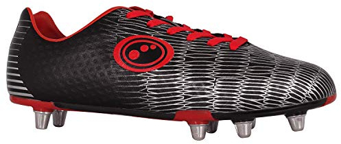 Optimum Senior Viper Razor Rugby Boots - Sturdy Material, Moulded Studs, Easy Fasten Lace-Up Rugby Boots - Lightweight, Flexible and Comfortable Fit Mesh Lining Boots - Black/Silver/Red, Size 9