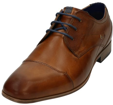 bugatti Homme Chaussure Basse Business en Cuir, Derby à Bout croisé et Lignes élégantes, Cognac, 45 EU