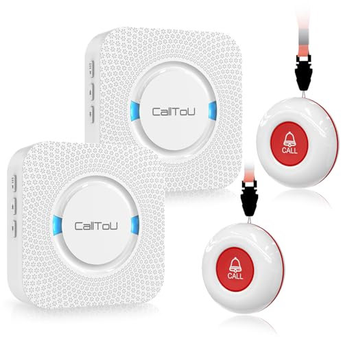 CallToU Wireless Personal Alarms for Elderly Call Button Panic Alarm 500ft Nurse Call Bell Patient SOS System for Home/Personal Caregiver Pager with 2 UK Plug-In Receiver 2 Waterproof Button