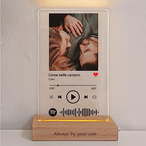 LAC Targa Spotify Personalizzata – Stampa UV a Colori su Base LED in Legno | Lampada Spotify Personalizzata con Foto Regalo Fidanzato e Fidanzata, Regalo Anniversario per Lui e per Lei