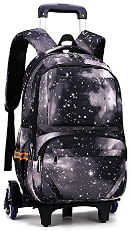 BOUACOUA Schulrucksack Mädchen Trolley Schulranzen Jungen Schultasche Rucksack mit Rollen Nylon Wasserdicht, Schwarz