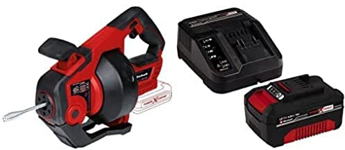 Einhell Limpiador de tubos con batería TE-DA 18/760 Li-Solo PXC 18 V, espiral de limpieza 7,6m, adecuado para diámetro de tubo de 16-55mm+ Einhell Original Starter Kit Battery and Charger 18V, 4.0Ah